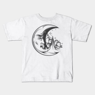 Crescent Moon with face Esoteric Symbol Engraving tattoo. Kids T-Shirt